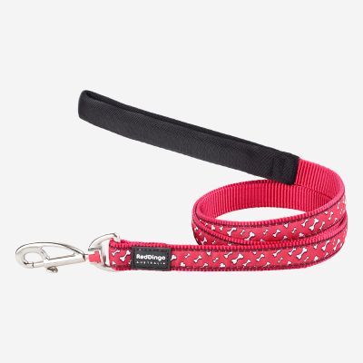Dog Lead Flying Bones Red